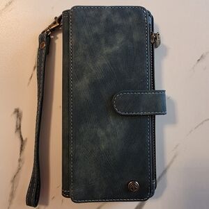Wristlet Phone Wallet in Teal Faux Leather Fits Samsung S25 Ultra. NWOT
